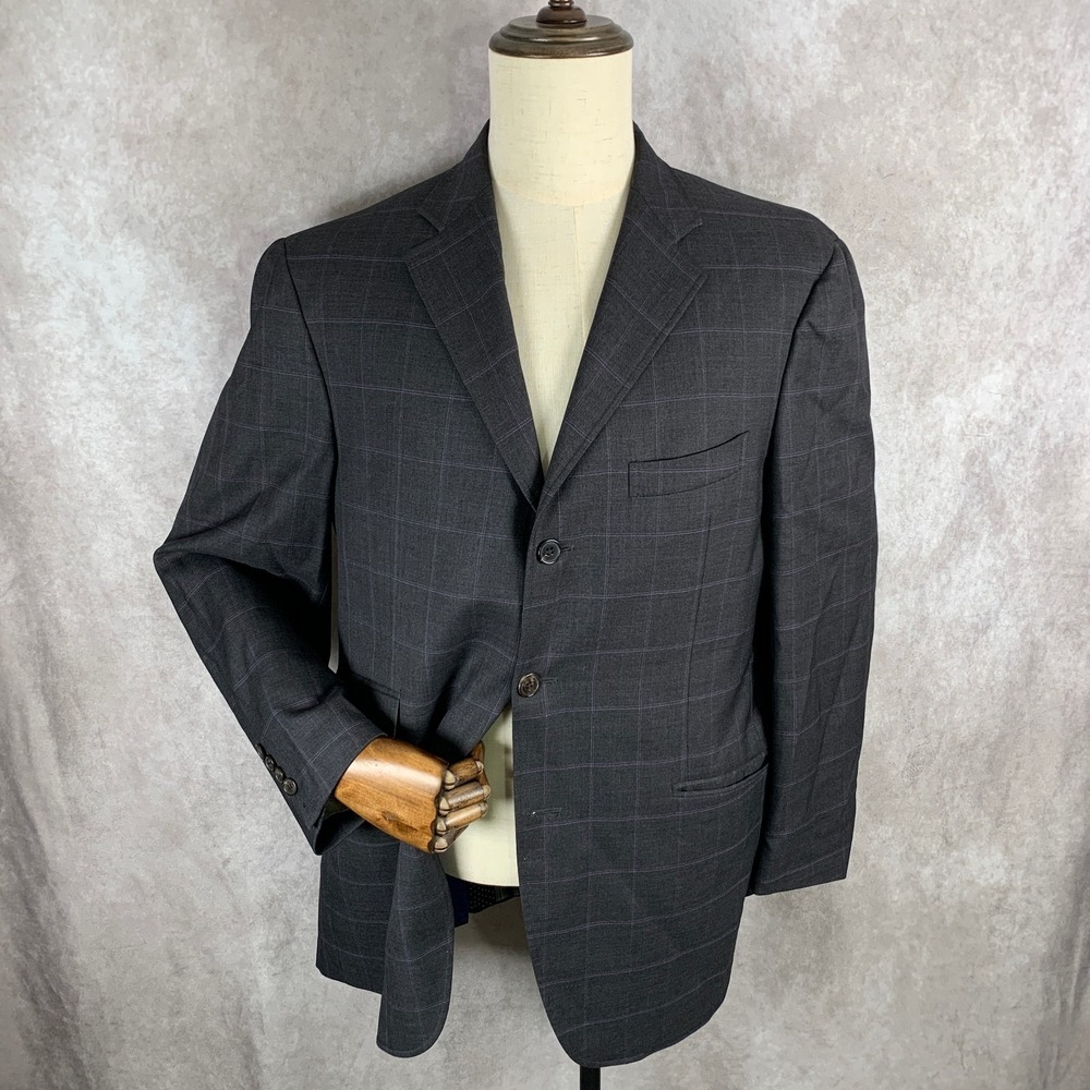 Etro Milano Blazer Jacket Men 44R Gray Windowpane Wool Sport Coat Luxury Modern - Picture 2 of 16